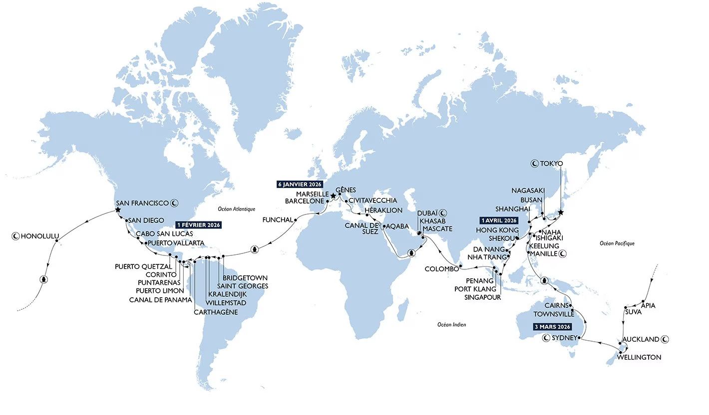 Tour du Monde 2026 MSC itinéraire