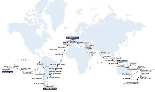 itineraire tour du monde msc 2022